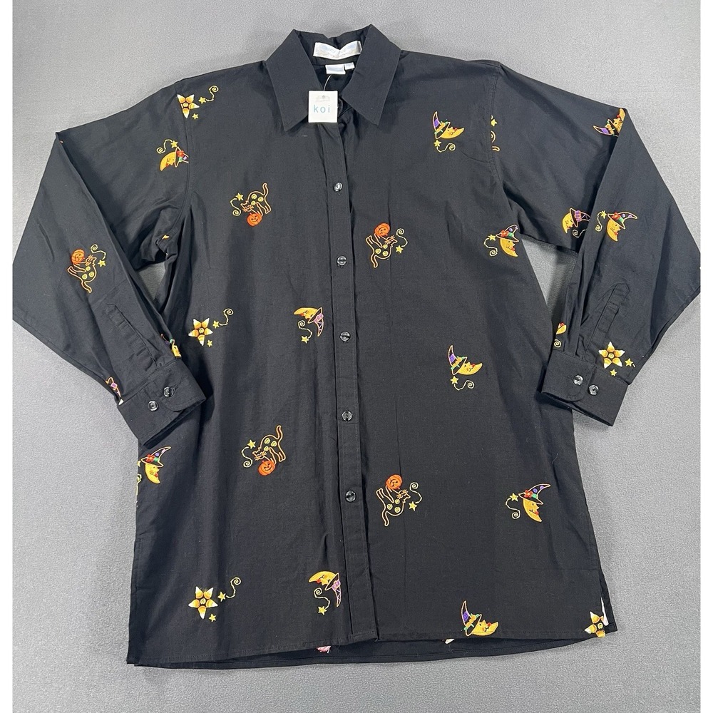 Casey Coleman Small Black Button Up Long Sleeve Embroidered Halloween Novelty